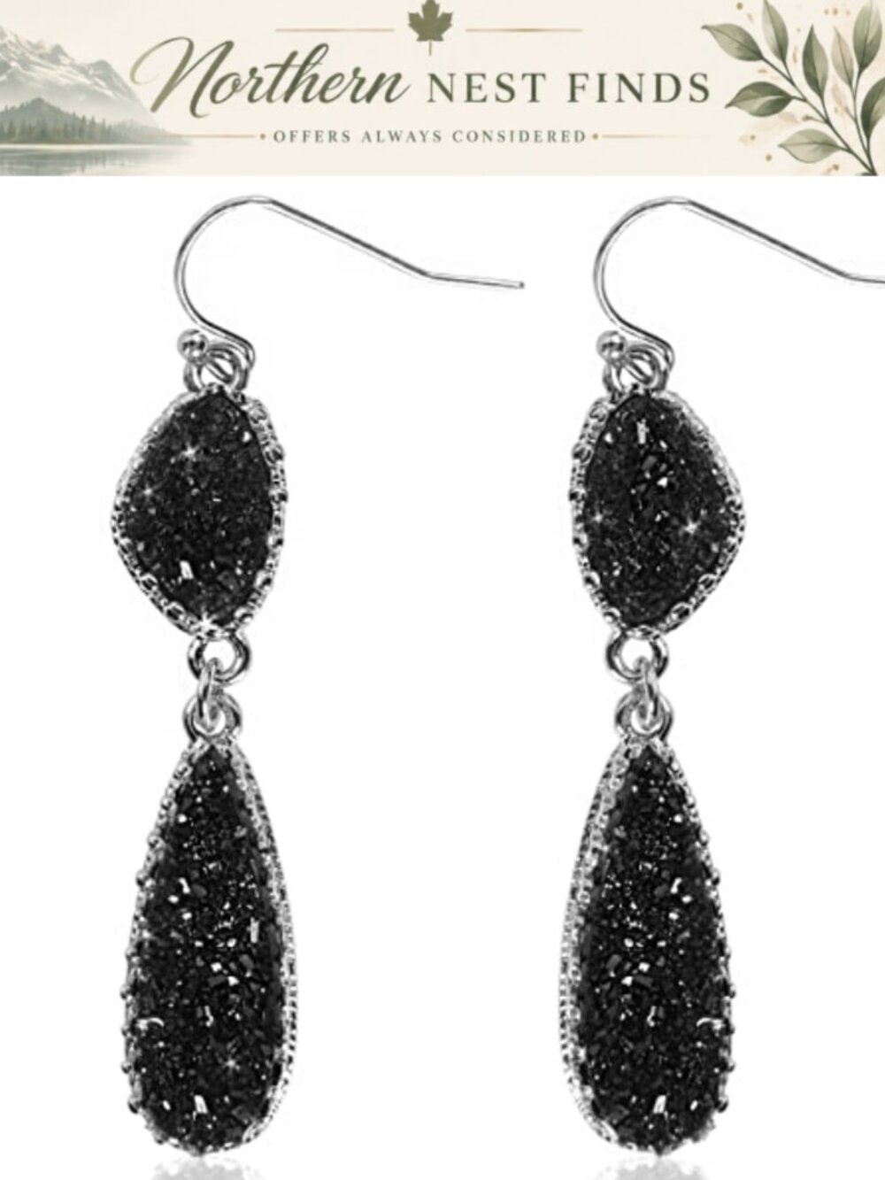 Simulated Druzy Dangle Earrings Silver Tone Plated Metal Boho Chandelier